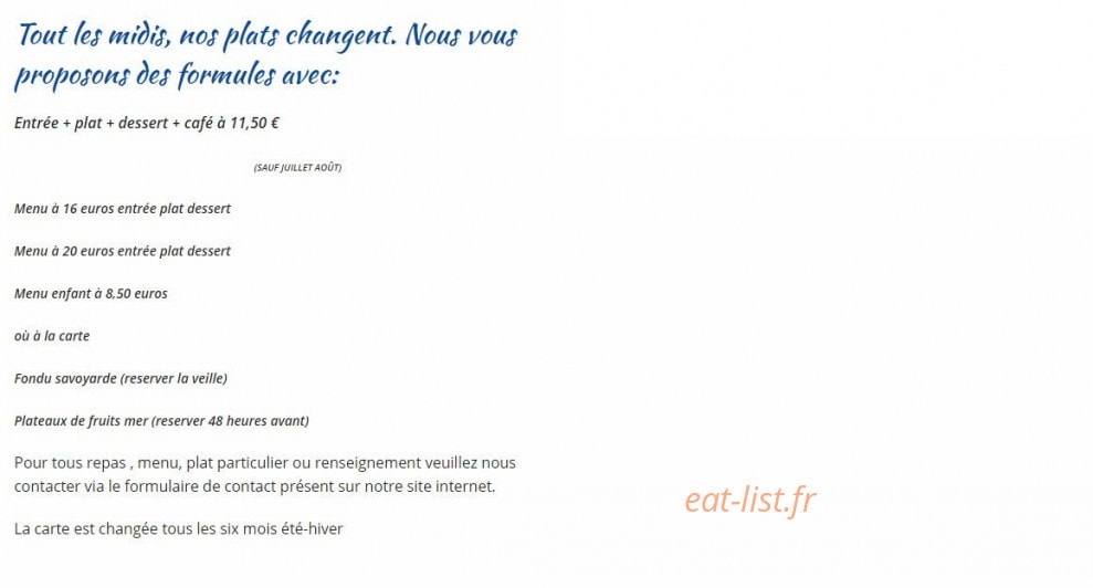 Carte et menu de Le papillon bleu de port giraud à La Plaine sur Mer — Formules