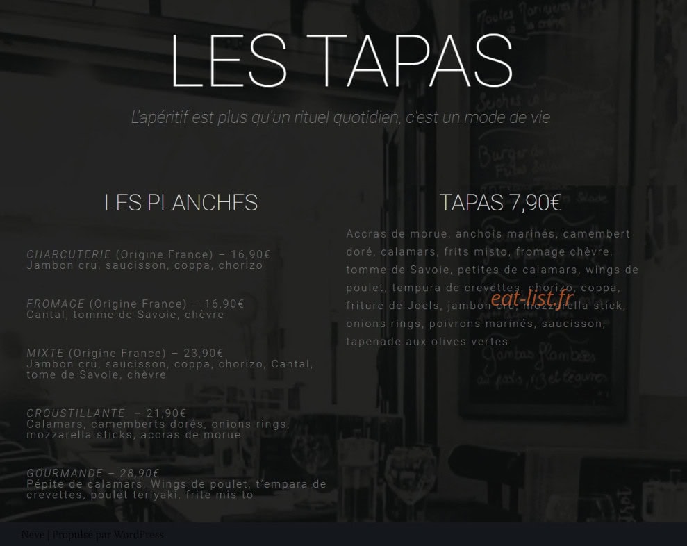 Carte et menu de Le Petit Mousse à La Plaine sur Mer — Les tapas