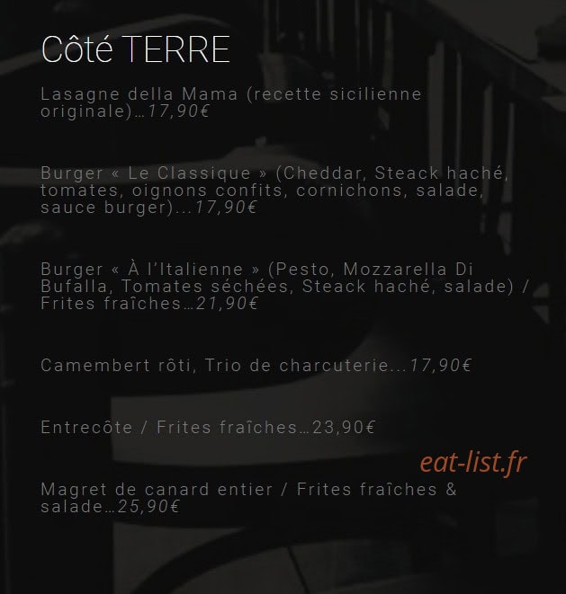 Carte et menu de Le Petit Mousse à La Plaine sur Mer — Coté terre