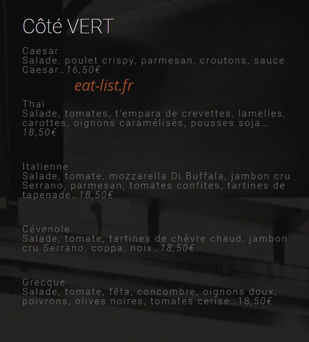 Carte et menu de Le Petit Mousse à La Plaine sur Mer — Coté vert