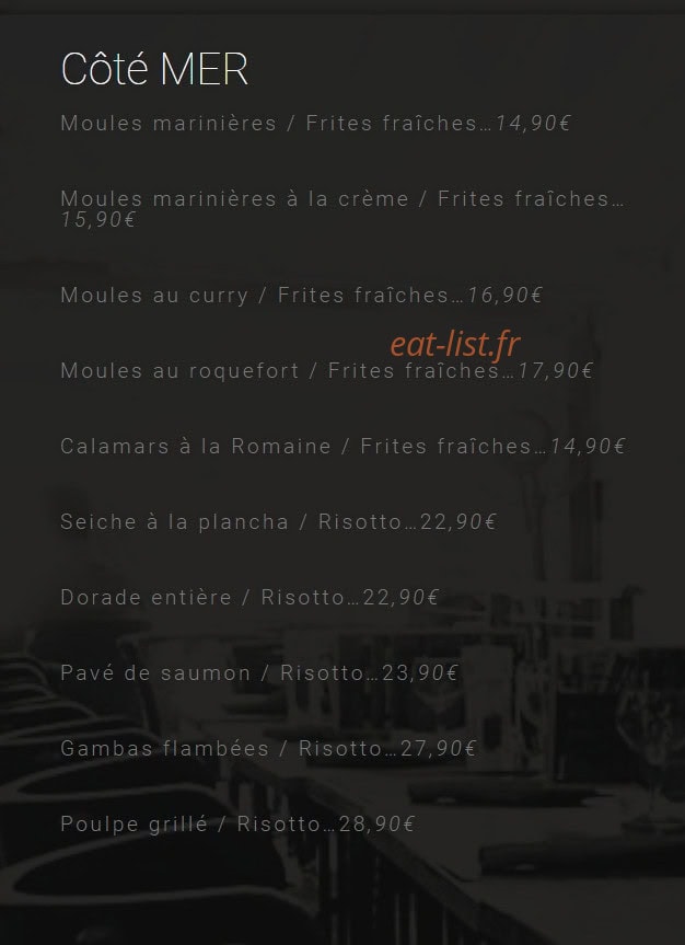 Carte et menu de Le Petit Mousse à La Plaine sur Mer — Coté mer
