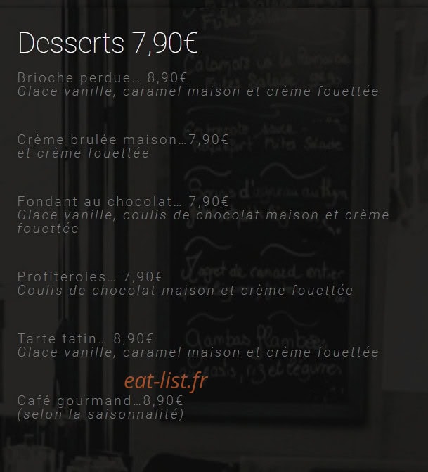 Carte et menu de Le Petit Mousse à La Plaine sur Mer — Les desserts
