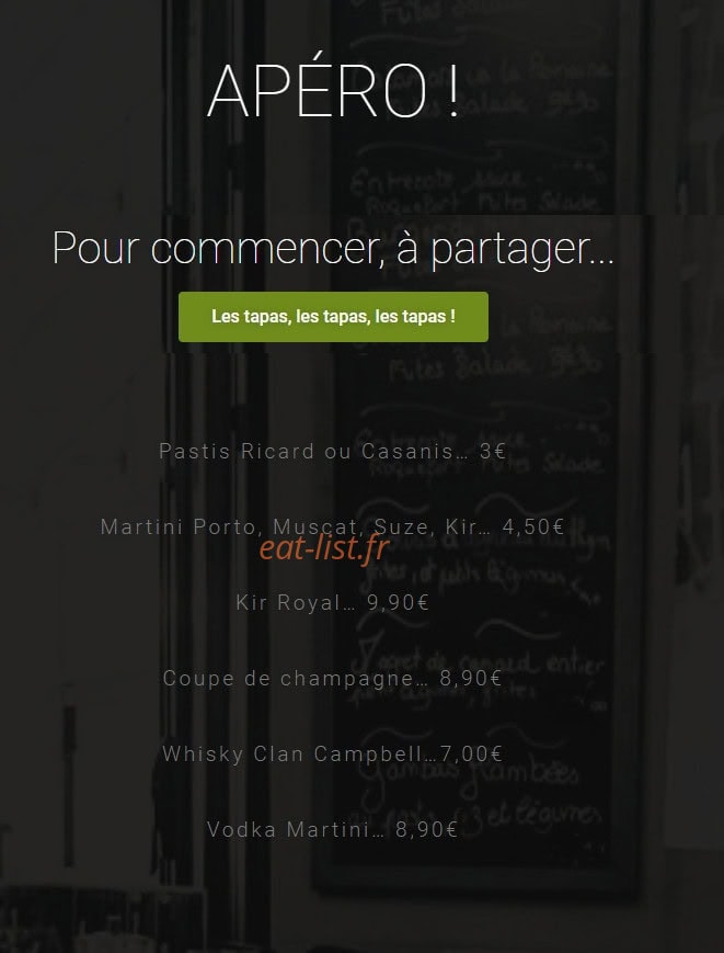 Carte et menu de Le Petit Mousse à La Plaine sur Mer — Apéro