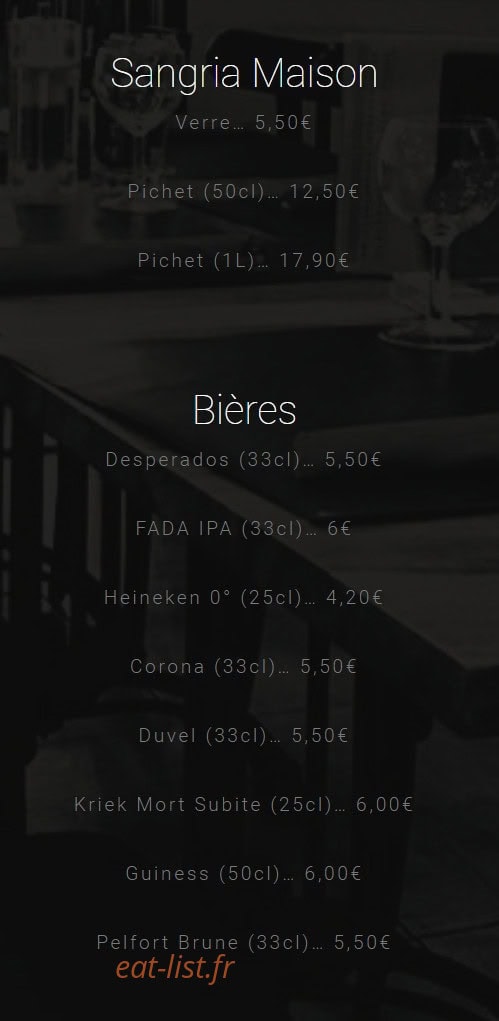 Carte et menu de Le Petit Mousse à La Plaine sur Mer — Sangria et bières