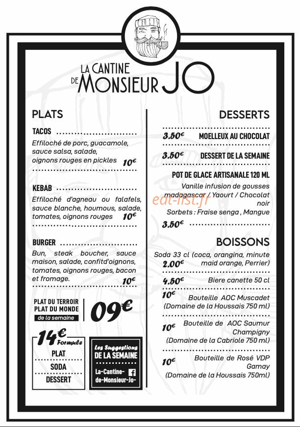 La Cantine de Monsieur Jo — carte page 2