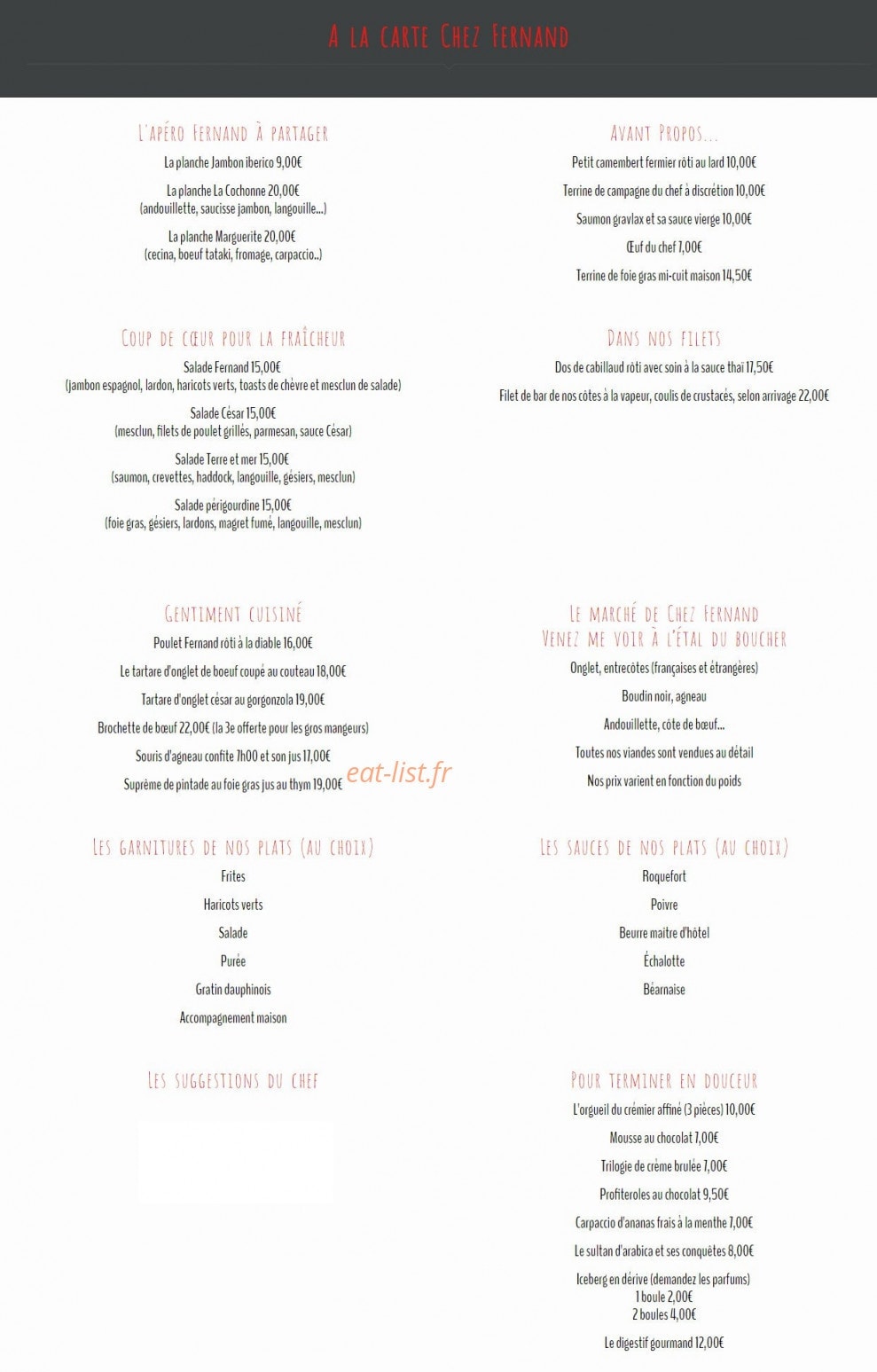 Chez Fernand — carte page 1