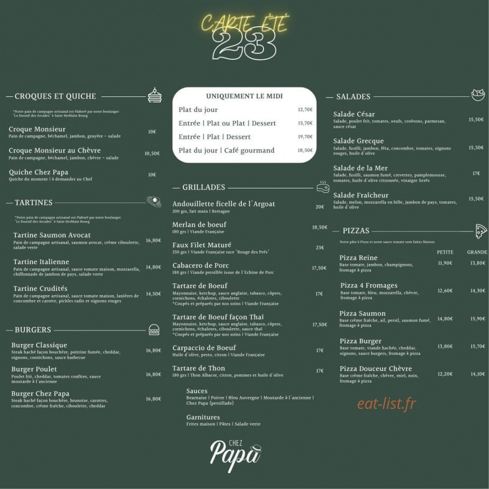 Chez Papa Cool — carte page 1