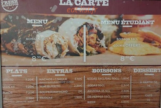 Fresh Burritos — carte page 1
