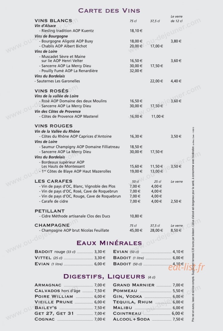 La Tagliatella — carte page 1