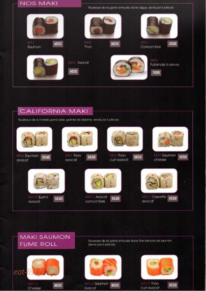 Le beau séjour sushi — carte page 3
