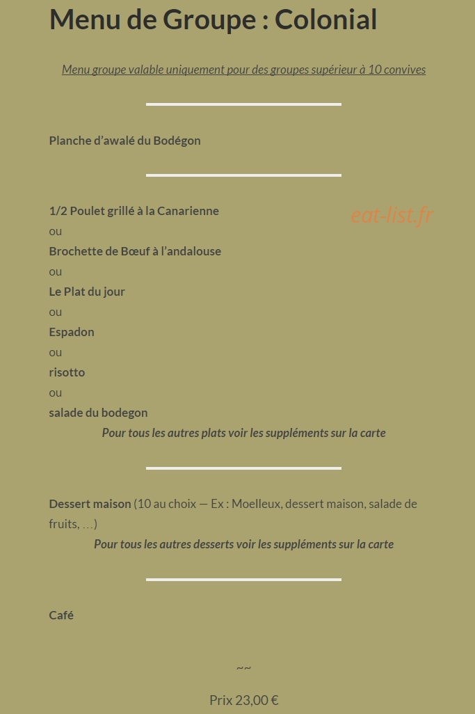 Le Bodegon Colonial — carte page 7
