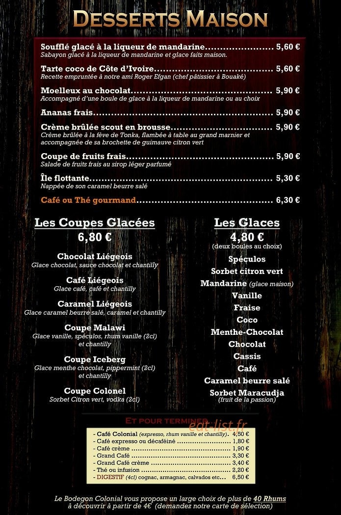 Le Bodegon Colonial — carte page 6