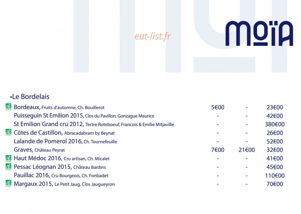 Le restaurant Moïa — carte page 13