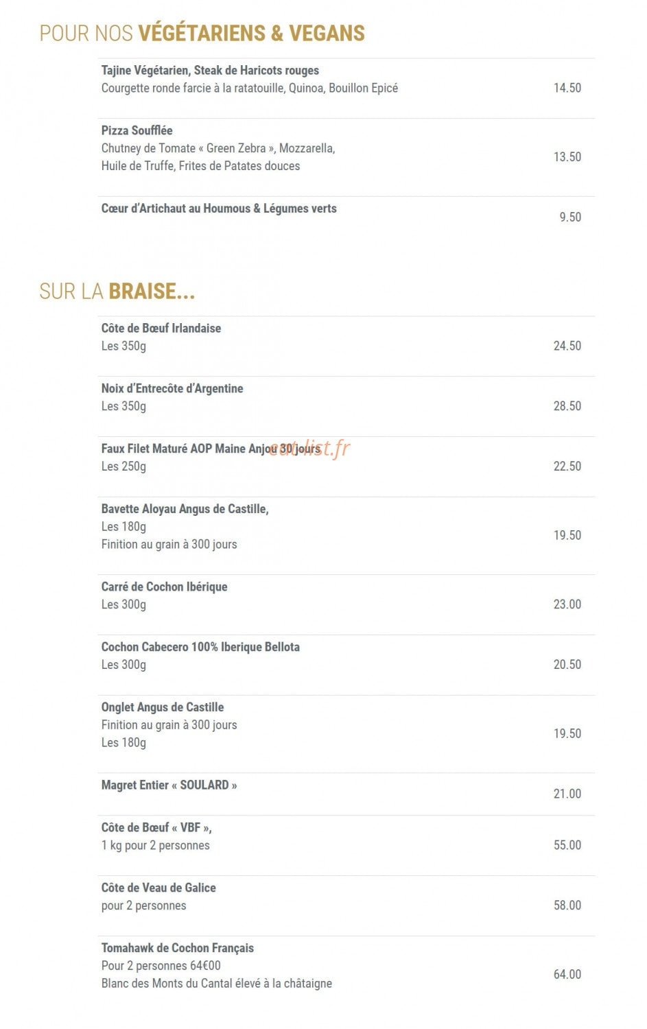 Le restaurant Moïa — carte page 6