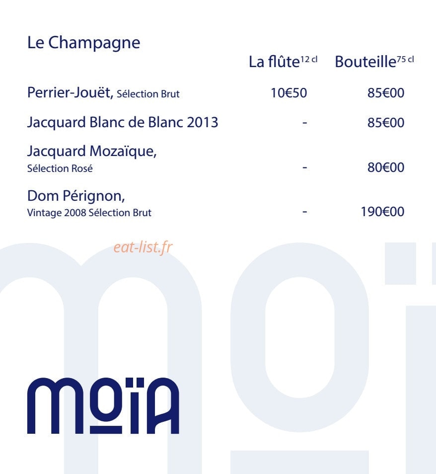 Le restaurant Moïa — carte page 16