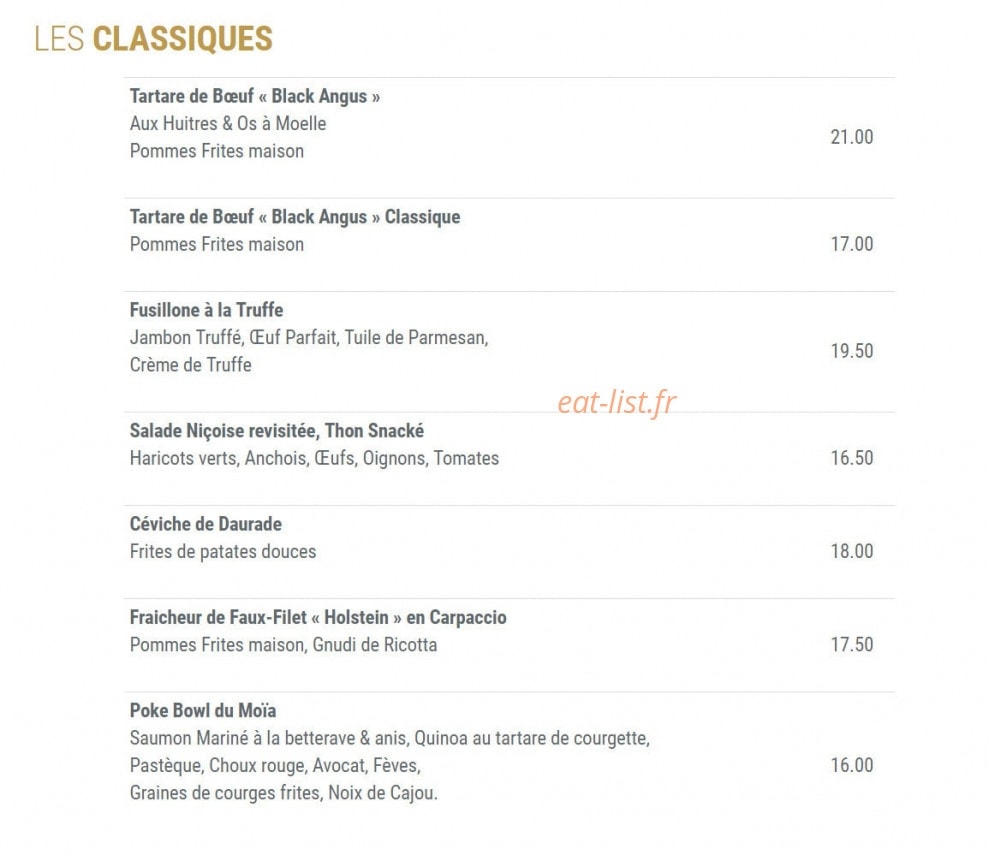 Le restaurant Moïa — carte page 4