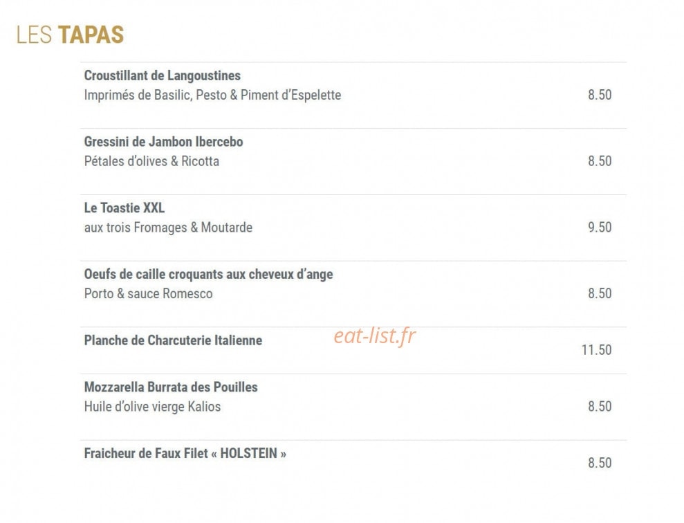 Le restaurant Moïa — carte page 1