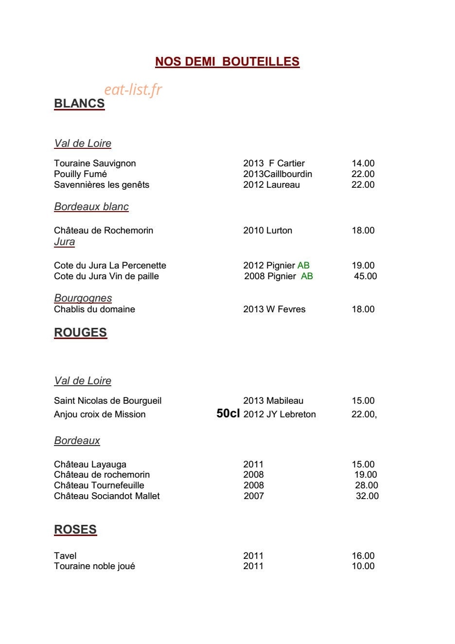 Restaurant les caudalies — carte page 9