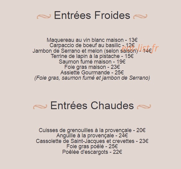 Auberge La Grignotière — carte page 1
