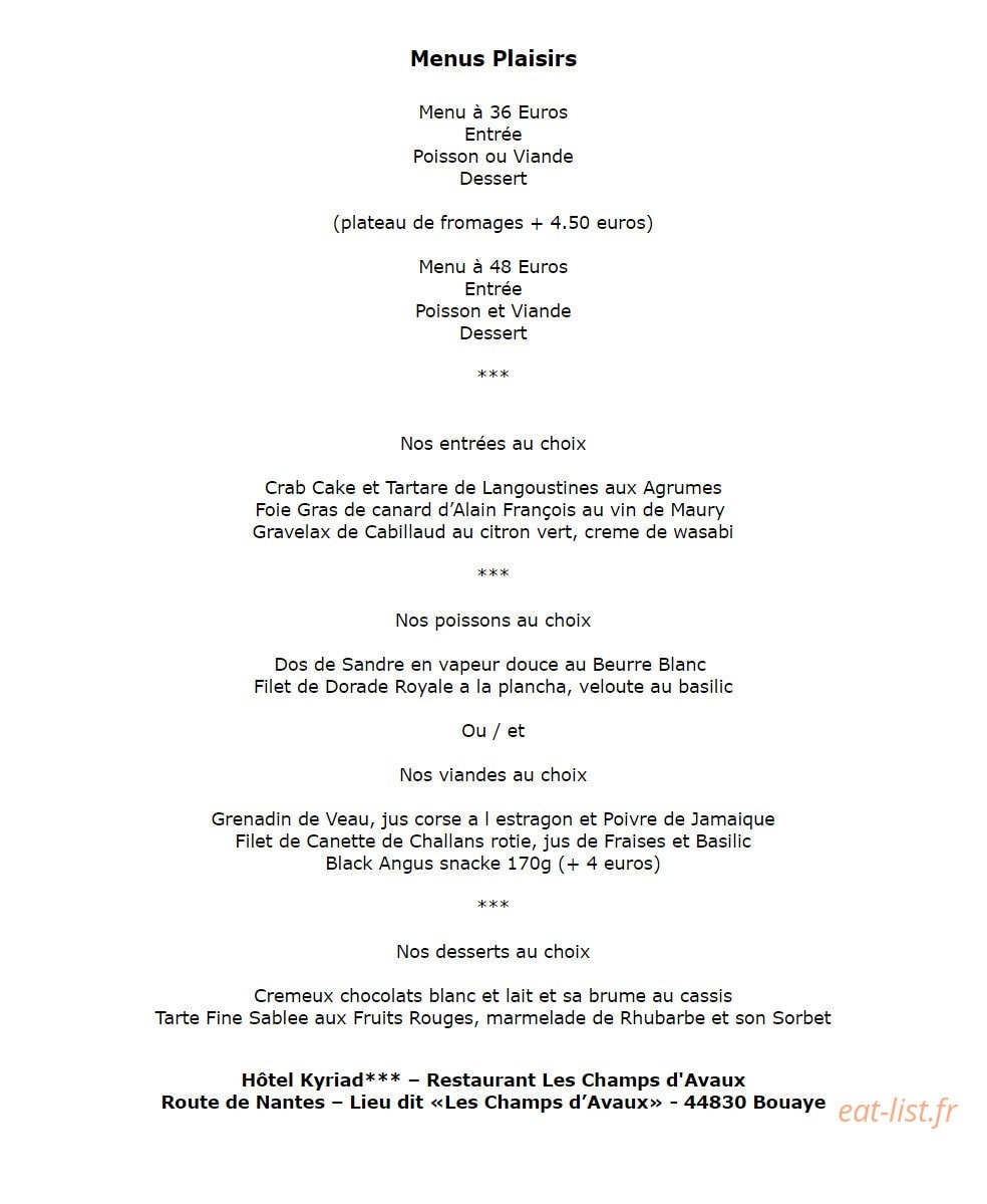 Restaurant Les Champs d'Avaux — carte page 3
