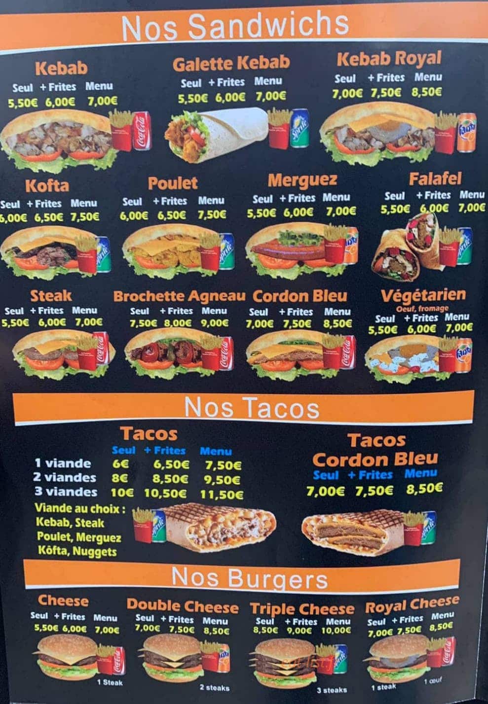 Sorinières Kebab — carte page 1
