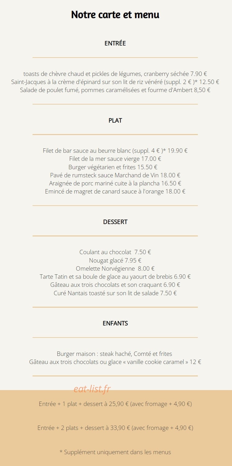 Auberge Le Vieux Cellier — carte page 1