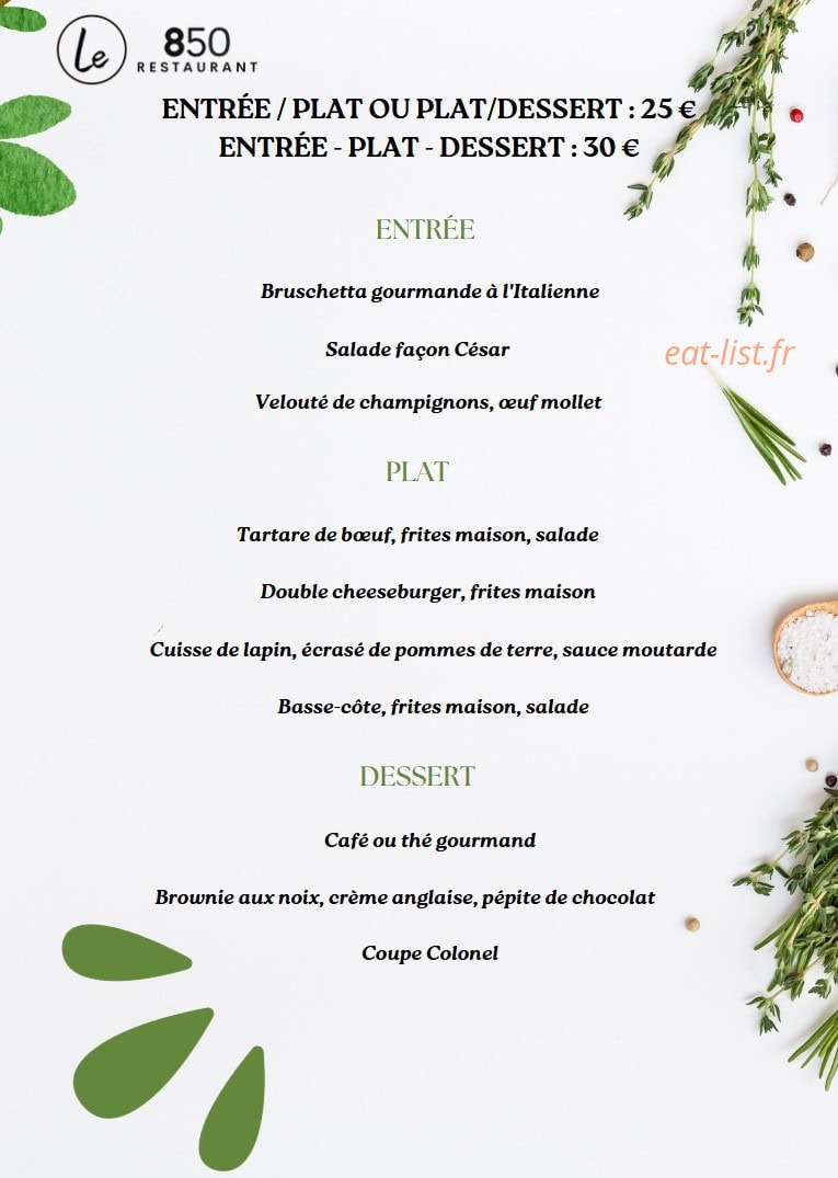 Restaurant le 850 — carte page 2