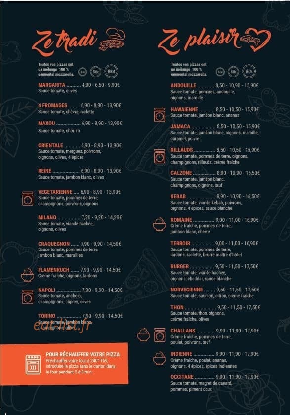 Ze pizza — carte page 1