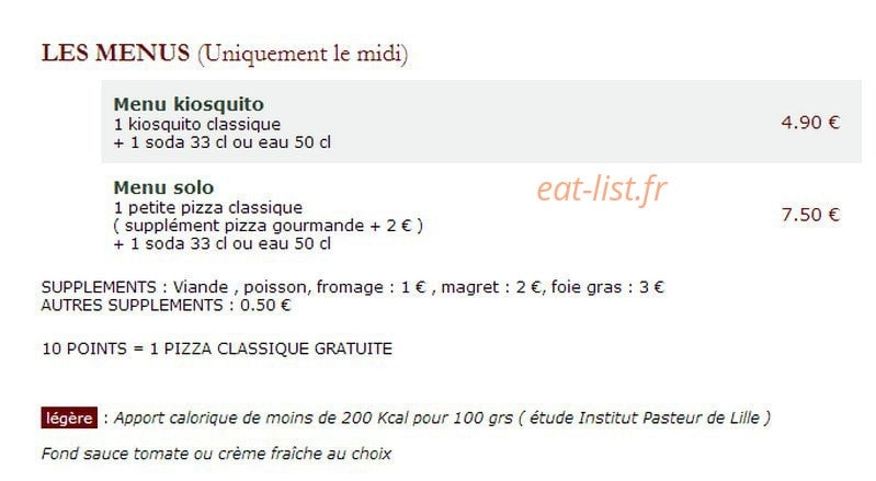 Le Kiosque à Pizzas — carte page 4