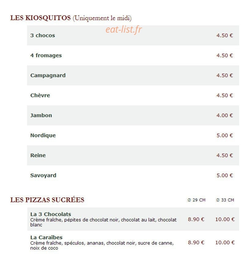 Le Kiosque à Pizzas — carte page 2