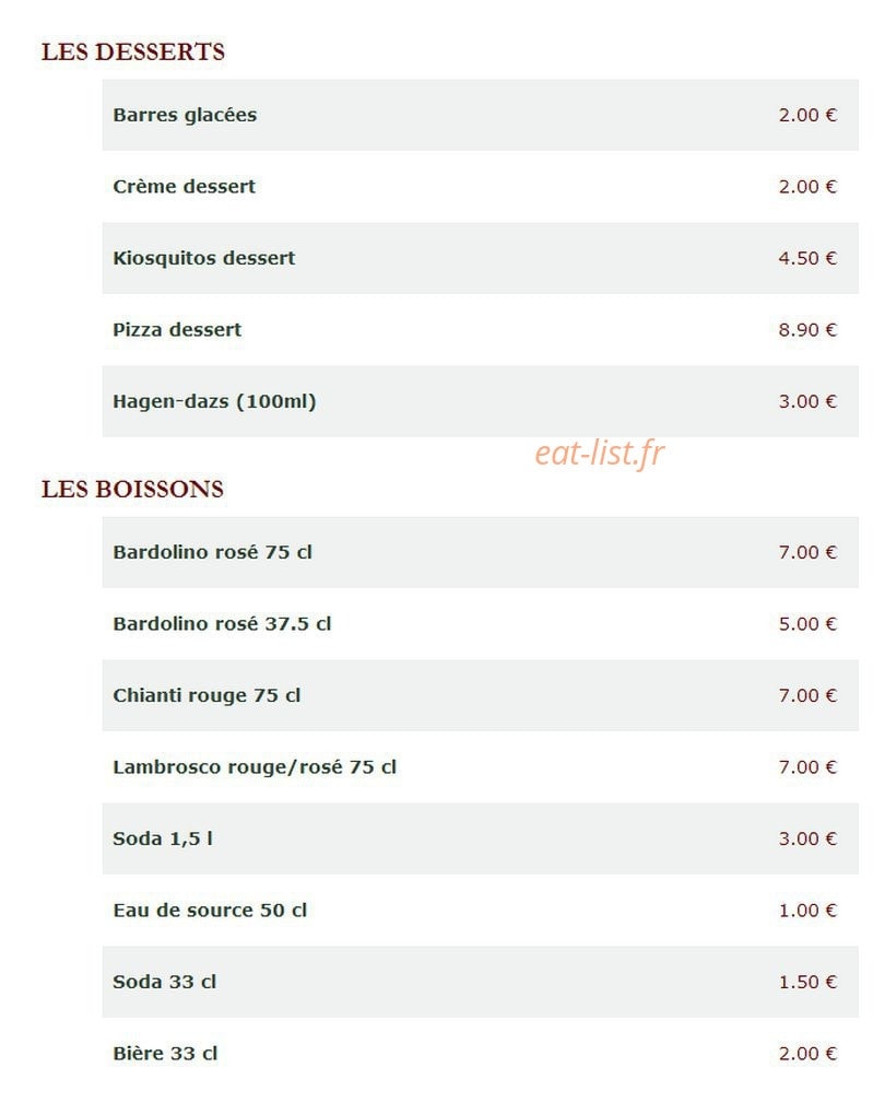 Le Kiosque à Pizzas — carte page 3