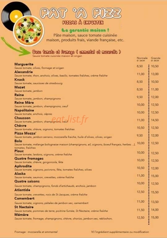 Pat'a Pizz' — carte page 1