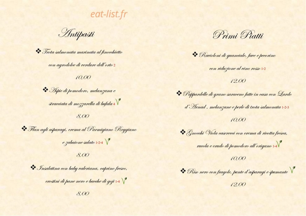 Ristorante Crabun — carte page 1