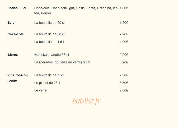 Carte et menu de Pizz Burg à Saint Aignan Grandlieu — Les boissons