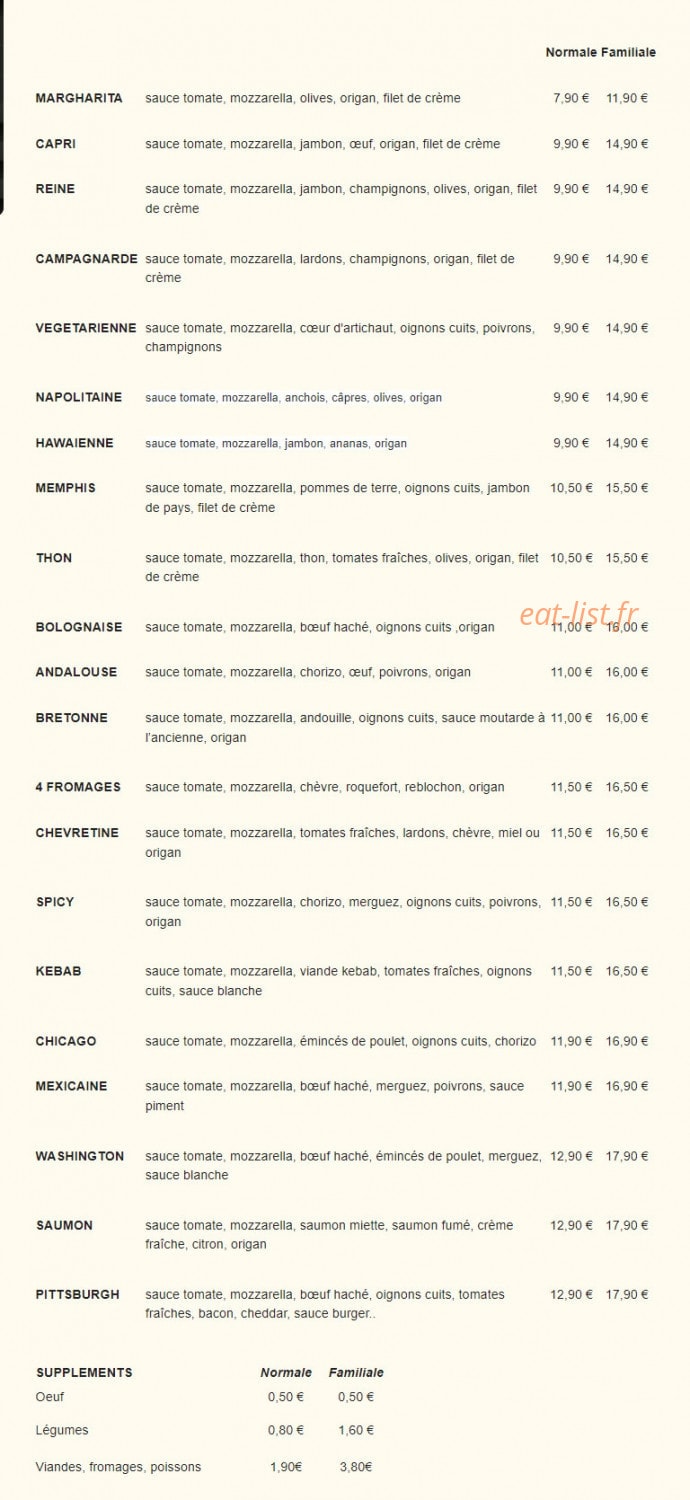 Carte et menu de Pizz Burg à Saint Aignan Grandlieu — Les pizzas base tomate