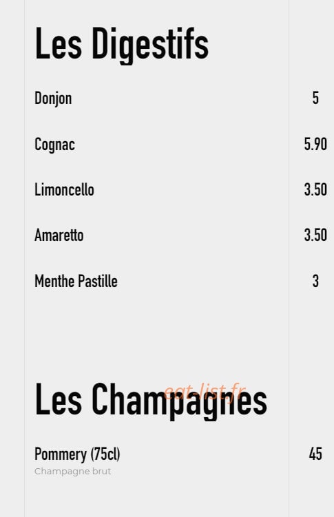 Carte et menu de Brasserie l'idealiste à Sainte Luce sur Loire — Les digestifs et champagnes