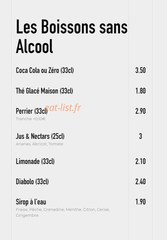 Carte et menu de Brasserie l'idealiste à Sainte Luce sur Loire — Les boissons sans alcool