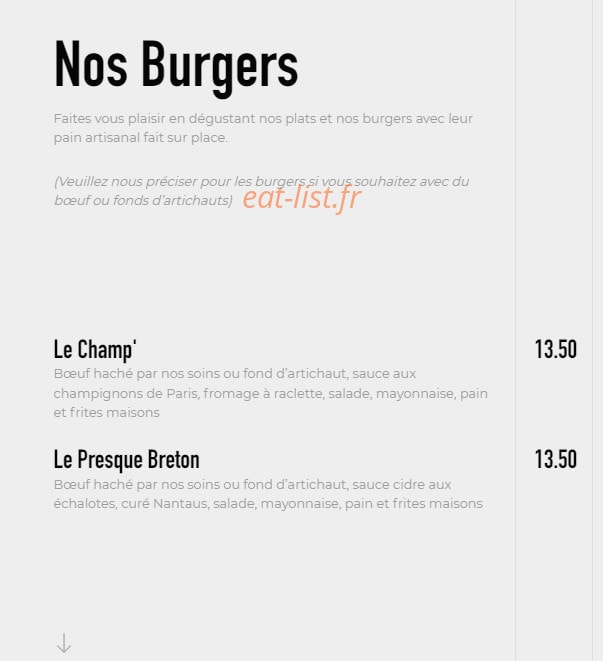 Carte et menu de Brasserie l'idealiste à Sainte Luce sur Loire — Les burgers