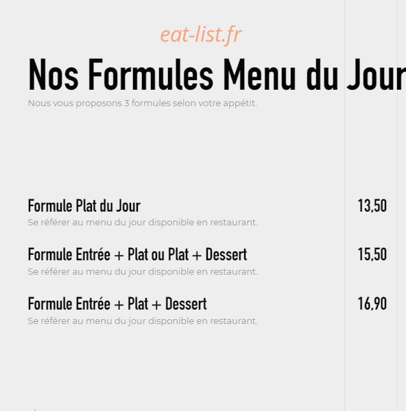 Carte et menu de Brasserie l'idealiste à Sainte Luce sur Loire — Les formules