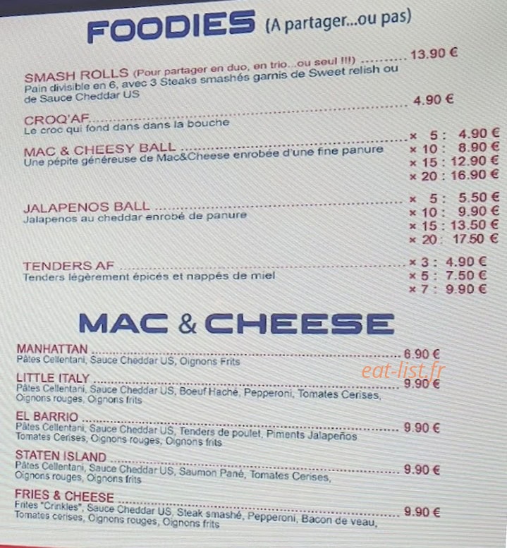 American food — carte page 2
