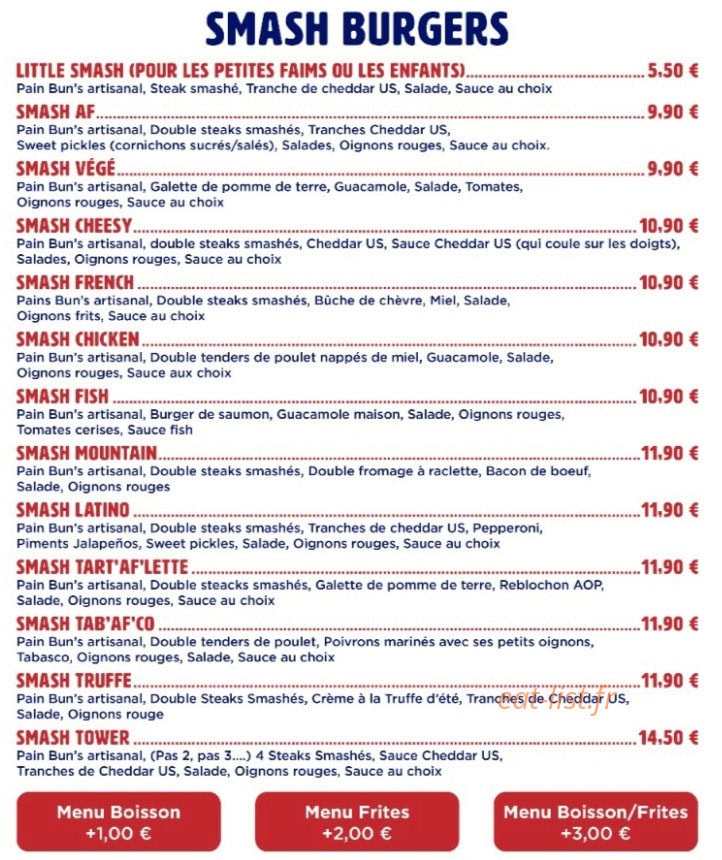 American food — carte page 1