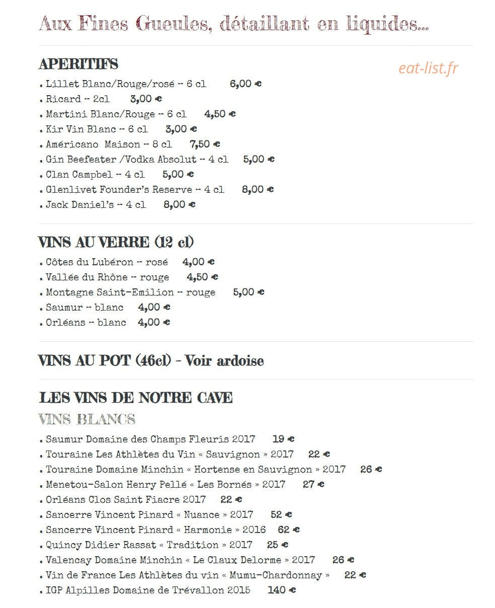 Aux Fines Gueules — carte page 2