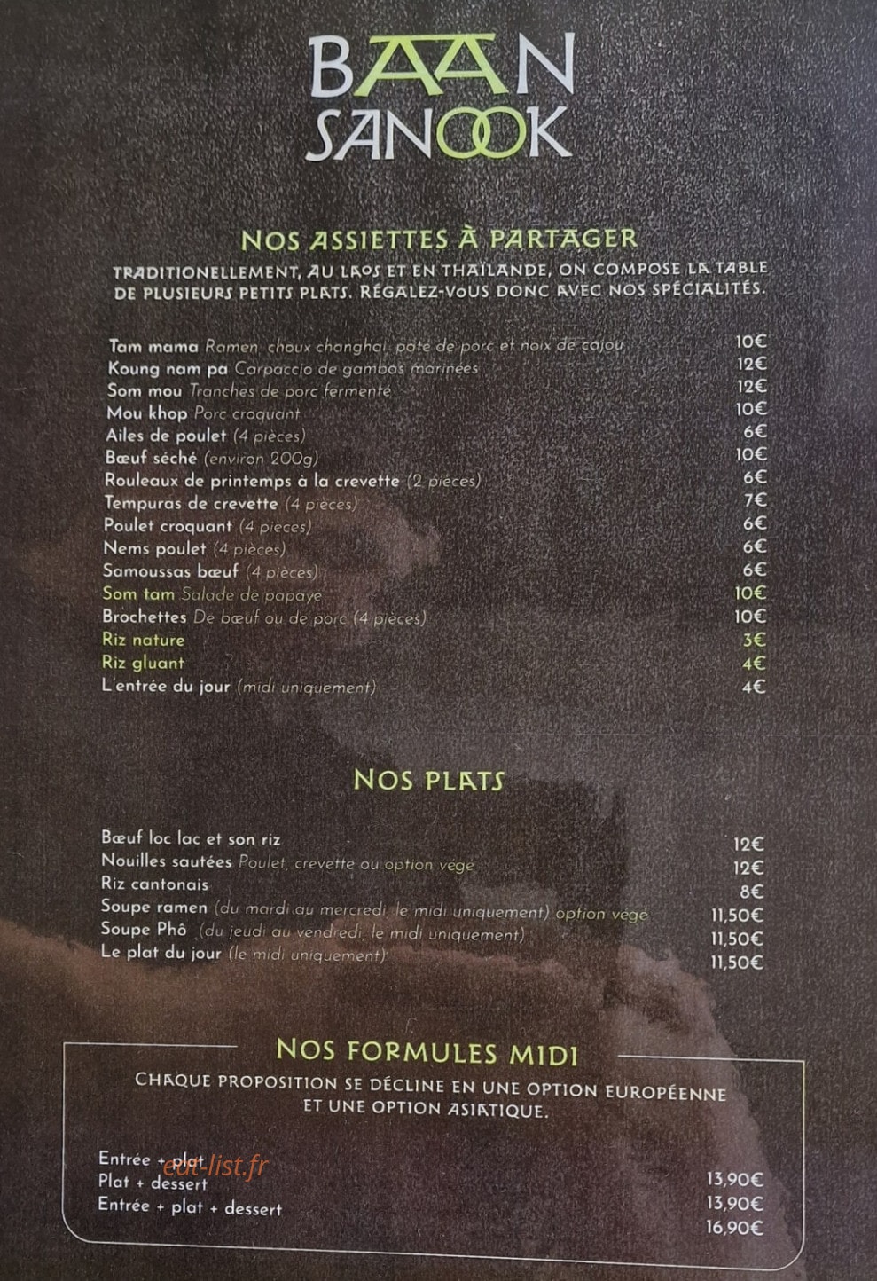 Baan Sanook — carte page 1