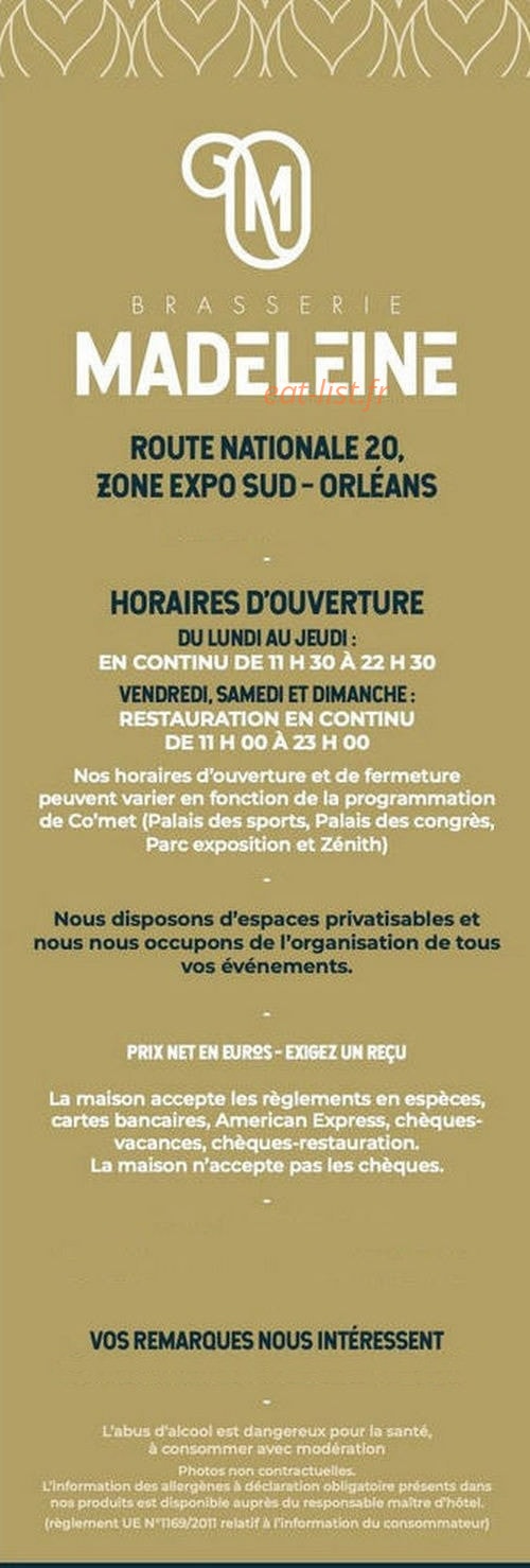Brasserie Madeleine Orleans — carte page 1
