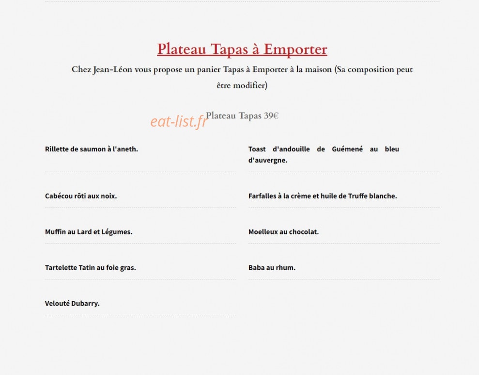 Chez Jean-Léon — carte page 6