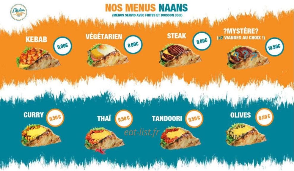 Carte et menu de Chicken story à Orleans — Menu naan