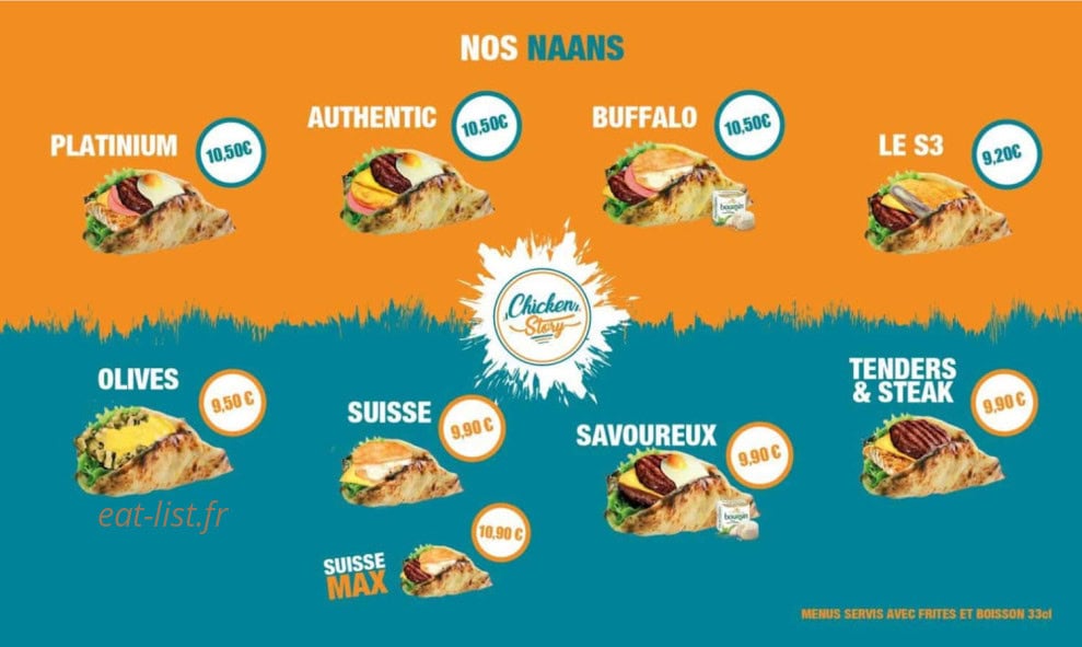 Carte et menu de Chicken story à Orleans — Naan