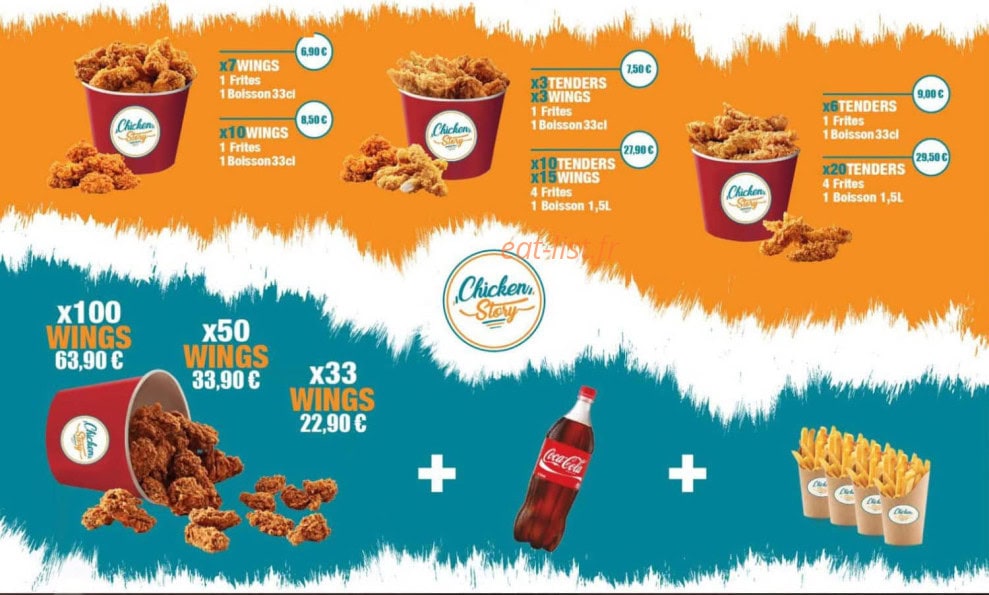 Carte et menu de Chicken story à Orleans — Wings