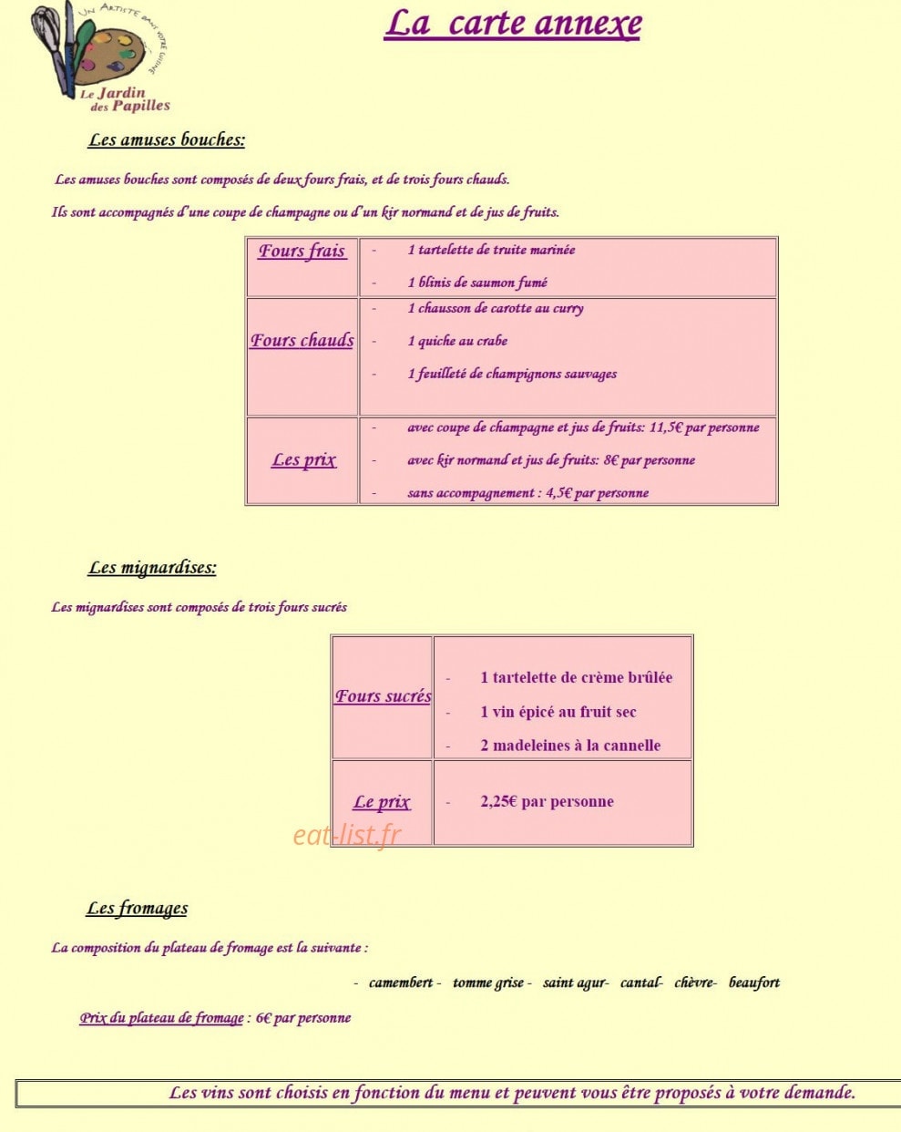 Le Jardin des Papilles — carte page 3