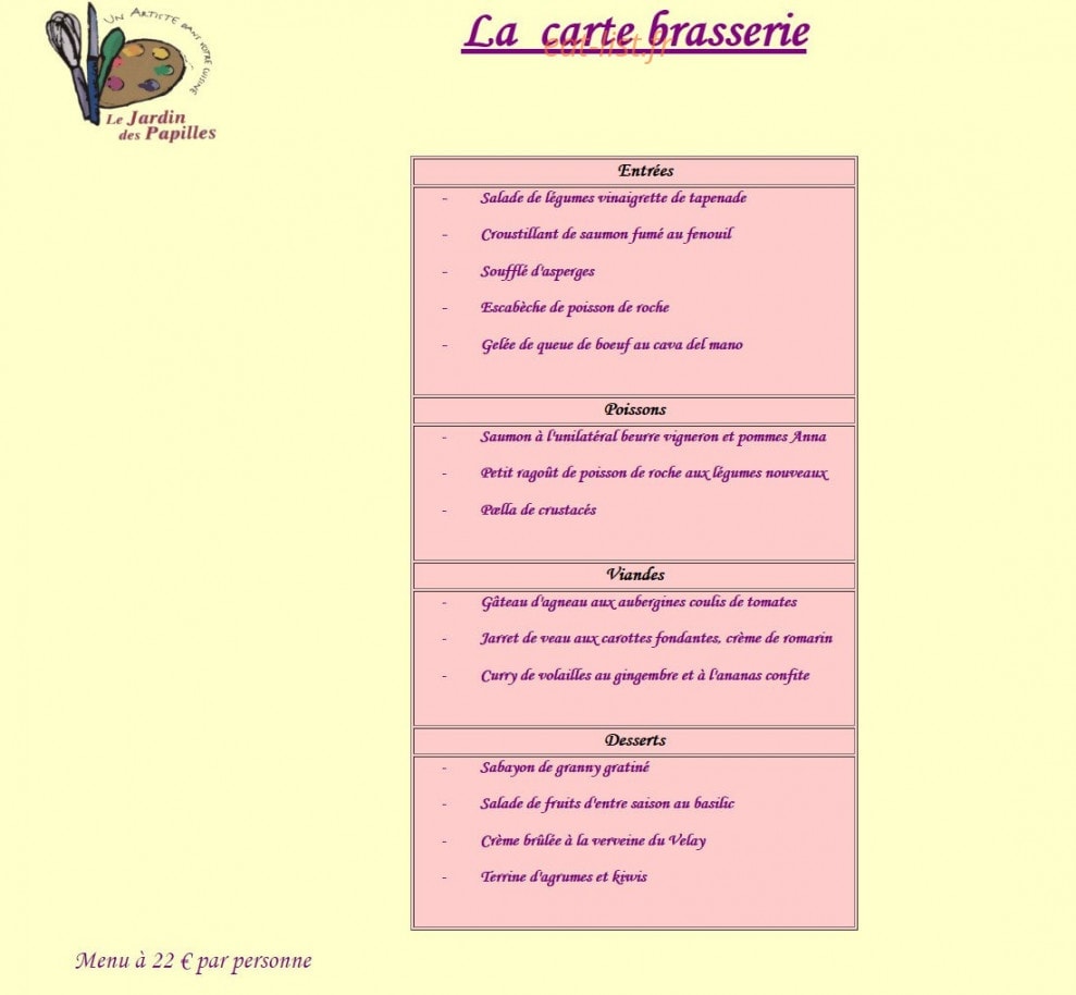 Le Jardin des Papilles — carte page 1